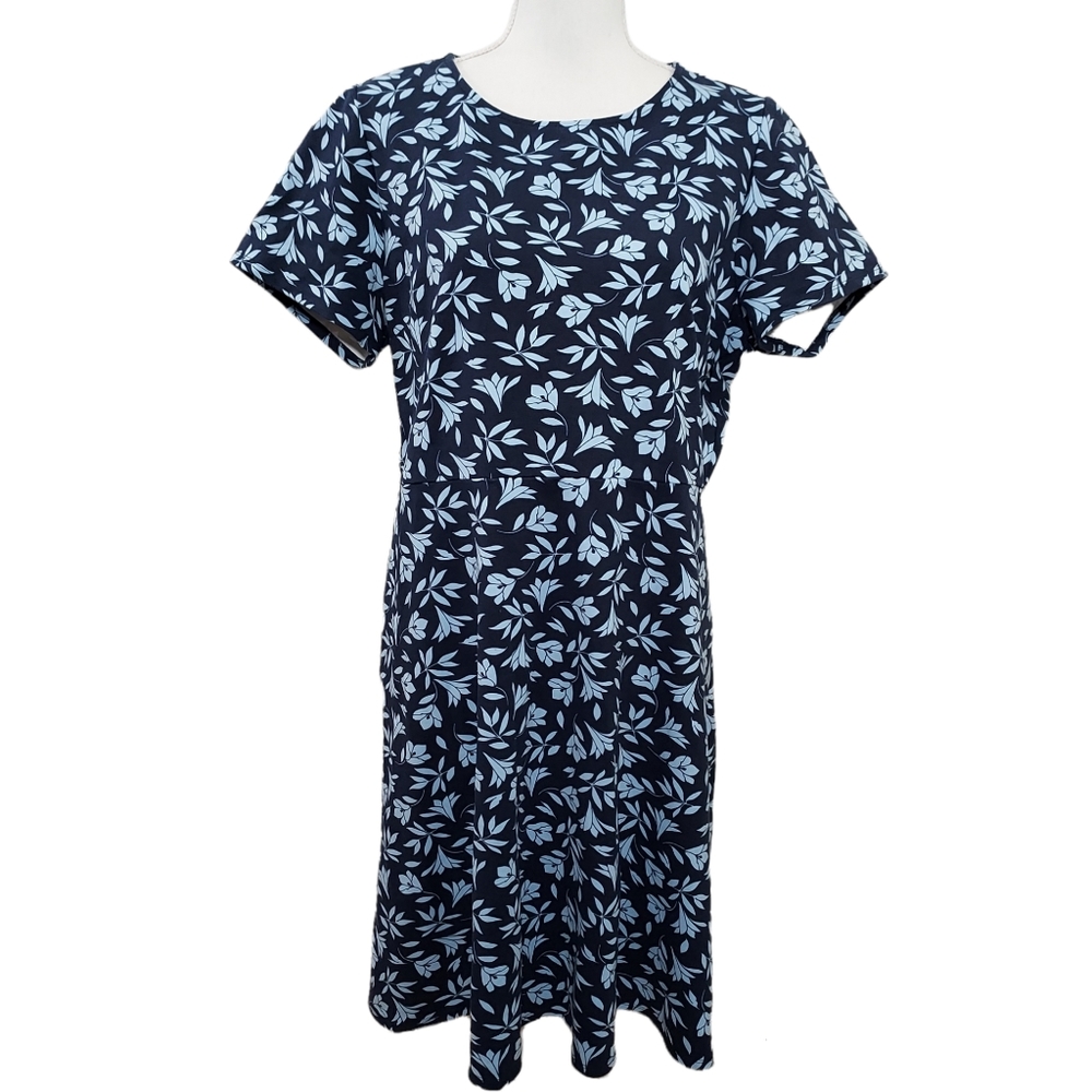 Draper James Navy Dress with Light Blue Leaf Motif